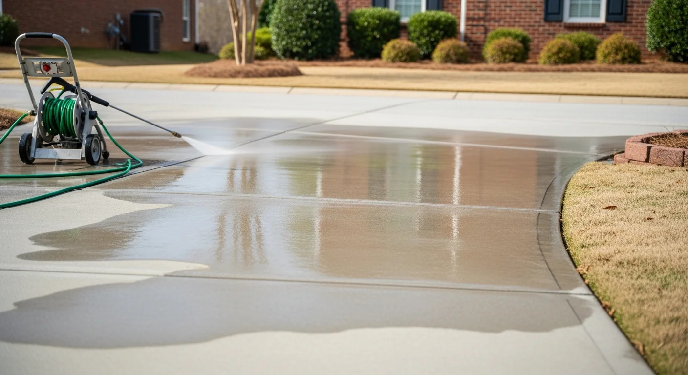 Clean driveway after professional pressure washing service